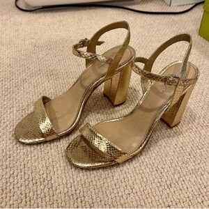 Dillards- Gianni Bini gold metallic snake skin print block heel sandals